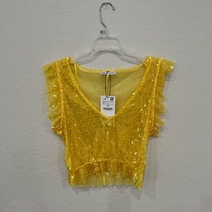 NWT Zara yellow sequin top